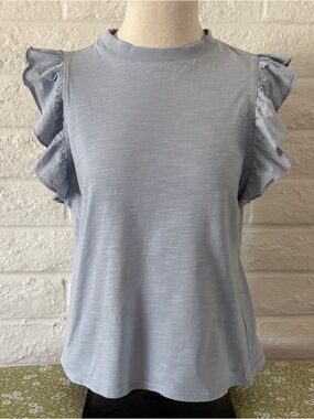 Anthropologie Bishop + Young Cotton Emmie Flutter Sleeve Tank Light Blue